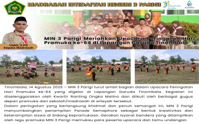 MIN 3 Parigi Meriahkan Upacara Peringatan Hari Pramuka ke-64 di Lapangan Garuda Tinombala